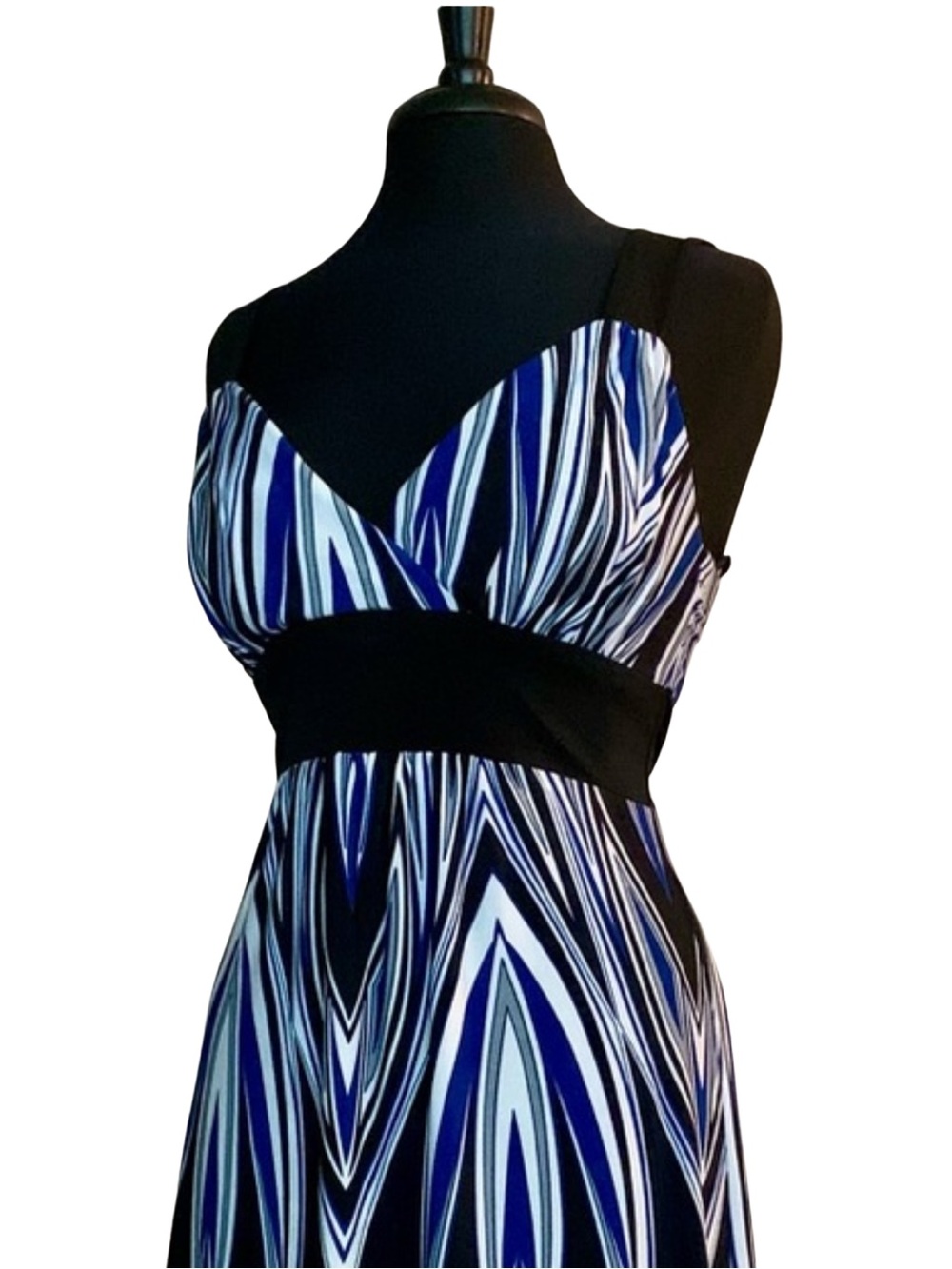 Dressbarn Blue, Black and White Patterned Midi Dress